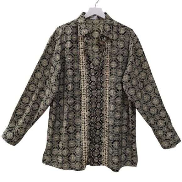 Bagutta Men's Gold & Black Geometric Pattern Button Down Shirt Size XL - Picture 3 of 8